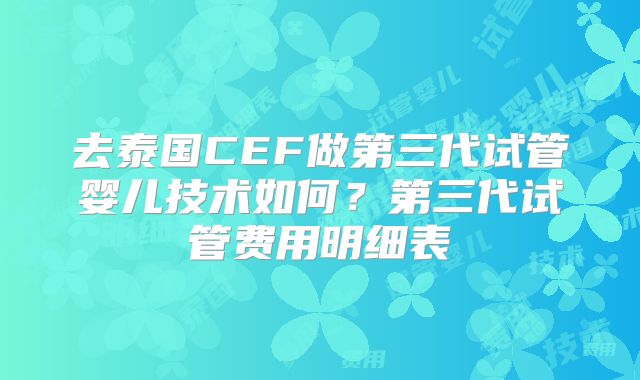 去泰国CEF做第三代试管婴儿技术如何？第三代试管费用明细表