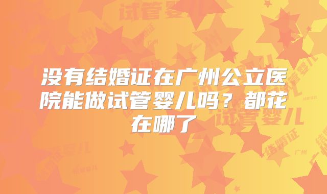 没有结婚证在广州公立医院能做试管婴儿吗？都花在哪了