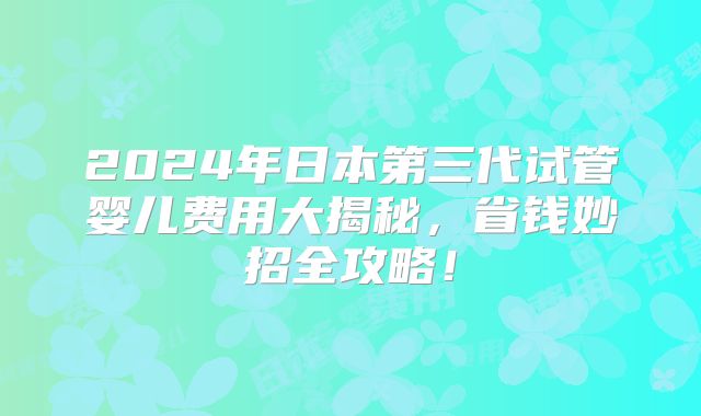 2024年日本第三代试管婴儿费用大揭秘，省钱妙招全攻略！