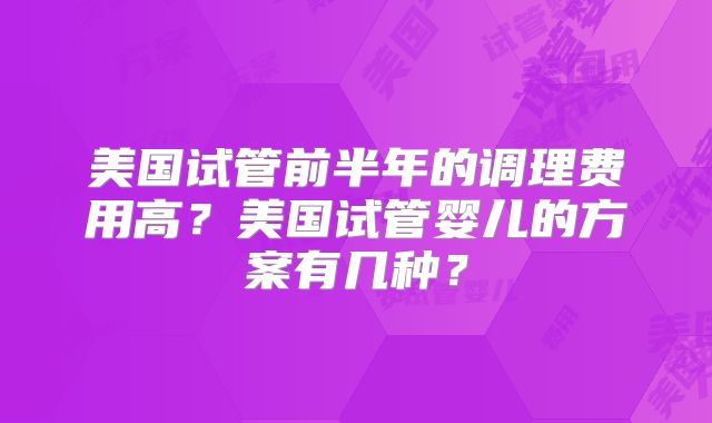 美国试管前半年的调理费用高？美国试管婴儿的方案有几种？