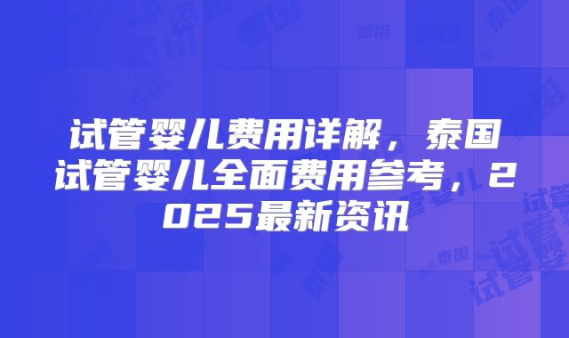 试管婴儿费用详解，泰国试管婴儿全面费用参考，2025最新资讯