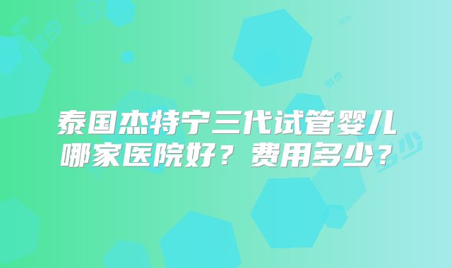 泰国杰特宁三代试管婴儿哪家医院好？费用多少？