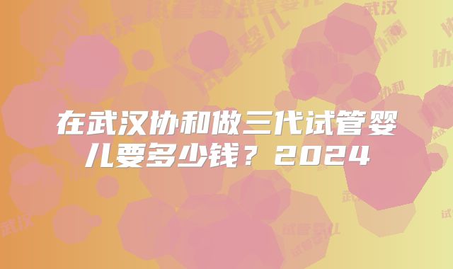 在武汉协和做三代试管婴儿要多少钱？2024