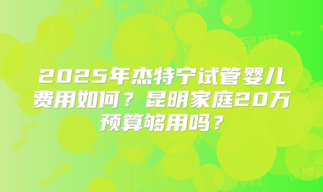 2025年杰特宁试管婴儿费用如何？昆明家庭20万预算够用吗？