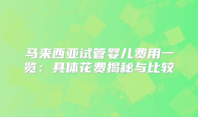 马来西亚试管婴儿费用一览：具体花费揭秘与比较