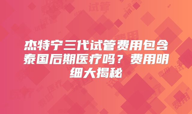 杰特宁三代试管费用包含泰国后期医疗吗？费用明细大揭秘