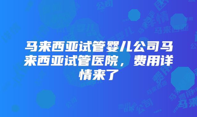 马来西亚试管婴儿公司马来西亚试管医院，费用详情来了