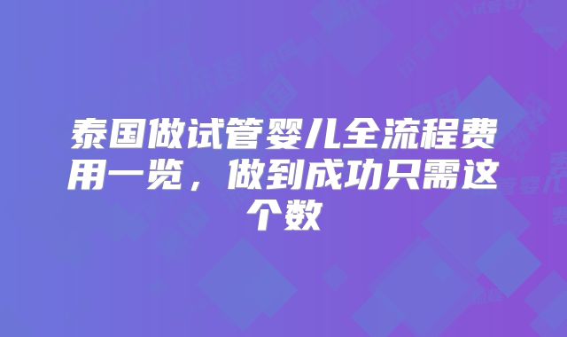 泰国做试管婴儿全流程费用一览，做到成功只需这个数