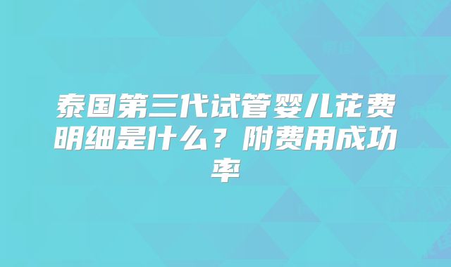 泰国第三代试管婴儿花费明细是什么？附费用成功率