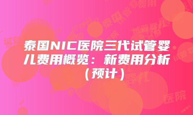 泰国NIC医院三代试管婴儿费用概览：新费用分析（预计）