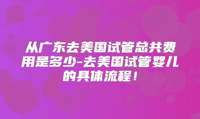 从广东去美国试管总共费用是多少-去美国试管婴儿的具体流程！