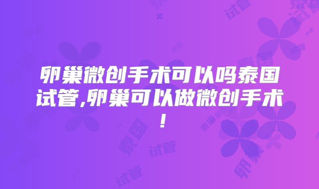 卵巢微创手术可以吗泰国试管,卵巢可以做微创手术!