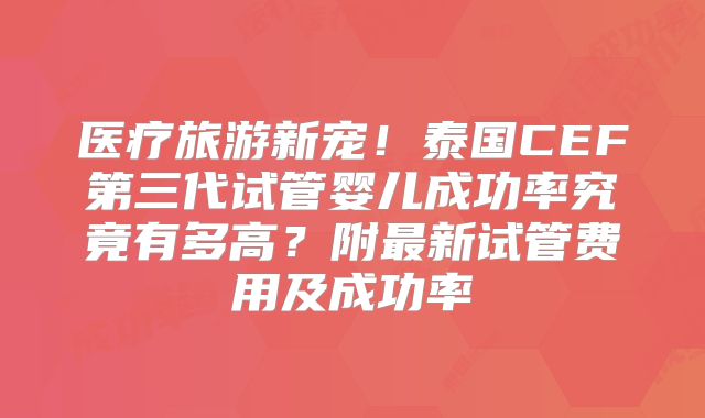 医疗旅游新宠！泰国CEF第三代试管婴儿成功率究竟有多高？附最新试管费用及成功率