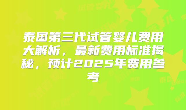 泰国第三代试管婴儿费用大解析，最新费用标准揭秘，预计2025年费用参考