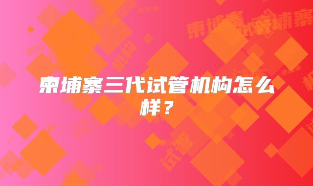 柬埔寨三代试管机构怎么样？