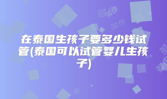 在泰国生孩子要多少钱试管(泰国可以试管婴儿生孩子)