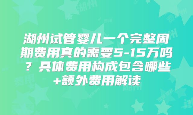 湖州试管婴儿一个完整周期费用真的需要5-15万吗？具体费用构成包含哪些+额外费用解读