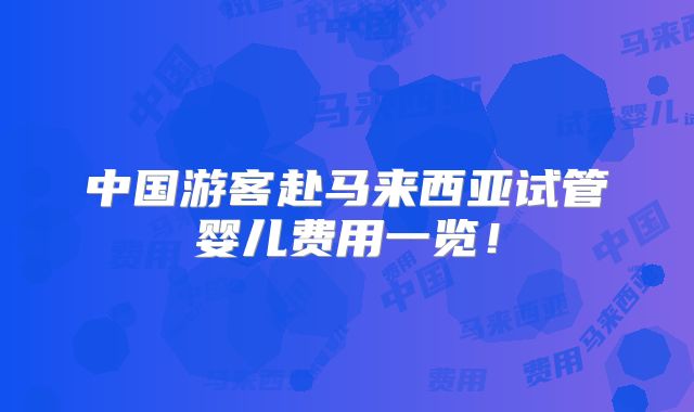 中国游客赴马来西亚试管婴儿费用一览！