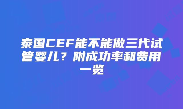泰国CEF能不能做三代试管婴儿？附成功率和费用一览