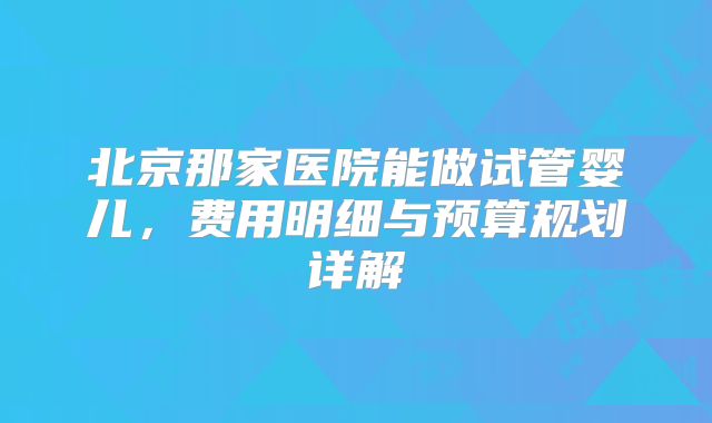 北京那家医院能做试管婴儿，费用明细与预算规划详解