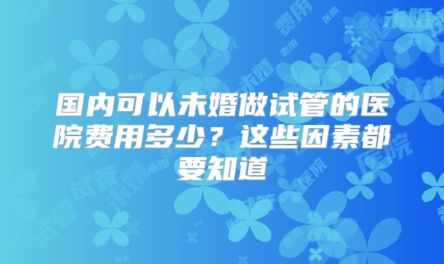 国内可以未婚做试管的医院费用多少?这些因素都要知道