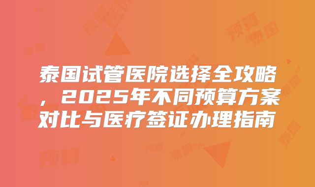 泰国试管医院选择全攻略，2025年不同预算方案对比与医疗签证办理指南