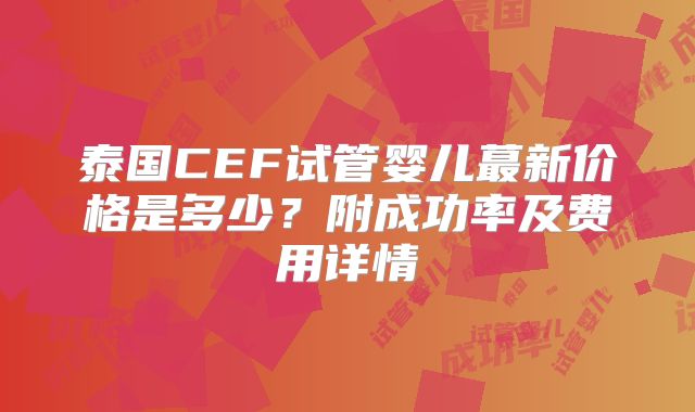 泰国CEF试管婴儿蕞新价格是多少？附成功率及费用详情