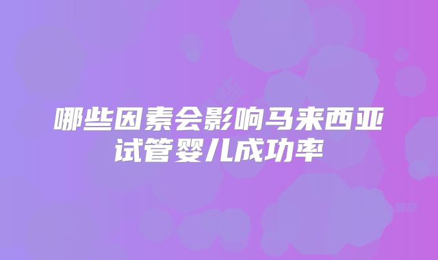 哪些因素会影响马来西亚试管婴儿成功率
