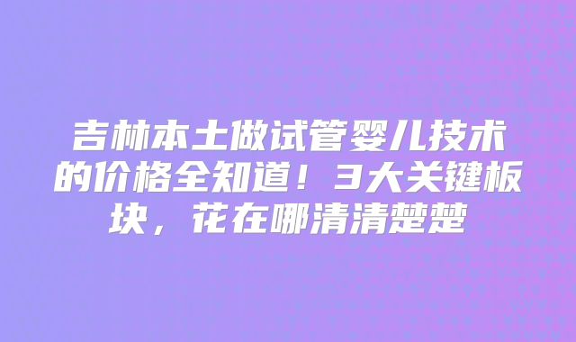 吉林本土做试管婴儿技术的价格全知道！3大关键板块，花在哪清清楚楚