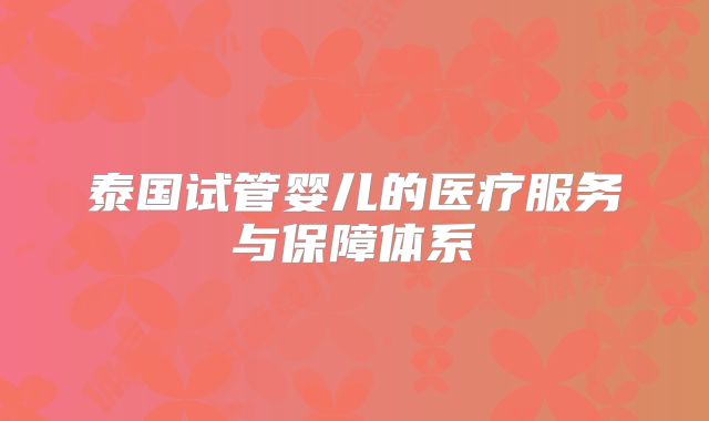 泰国试管婴儿的医疗服务与保障体系