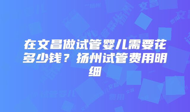 在文昌做试管婴儿需要花多少钱？扬州试管费用明细
