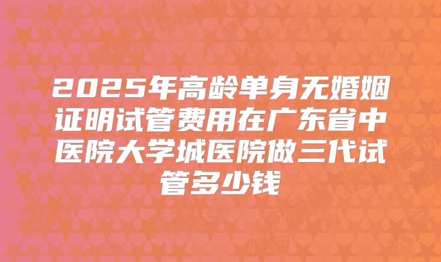 2025年高龄单身无婚姻证明试管费用在广东省中医院大学城医院做三代试管多少钱