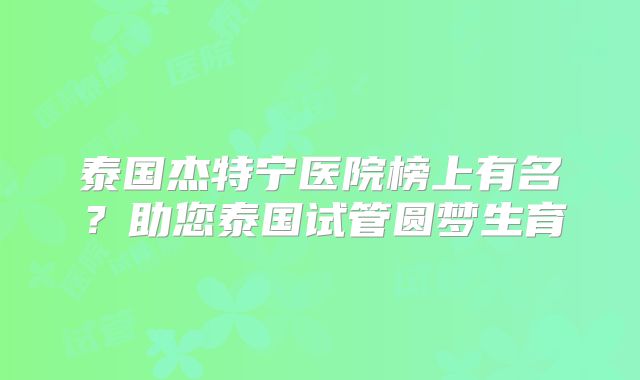 泰国杰特宁医院榜上有名？助您泰国试管圆梦生育