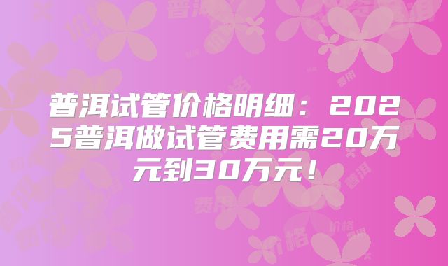 普洱试管价格明细：2025普洱做试管费用需20万元到30万元！