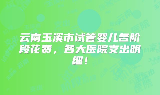 云南玉溪市试管婴儿各阶段花费，各大医院支出明细！