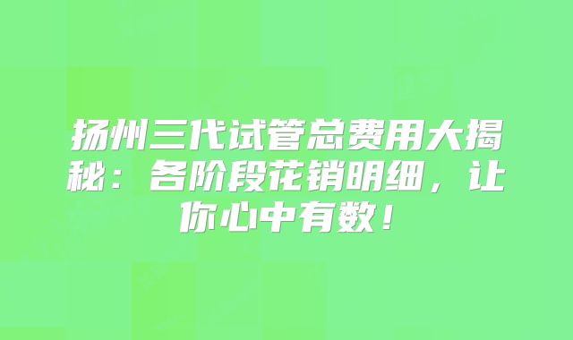 扬州三代试管总费用大揭秘：各阶段花销明细，让你心中有数！