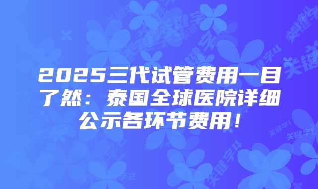 2025三代试管费用一目了然：泰国全球医院详细公示各环节费用！