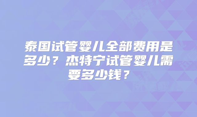 泰国试管婴儿全部费用是多少？杰特宁试管婴儿需要多少钱？