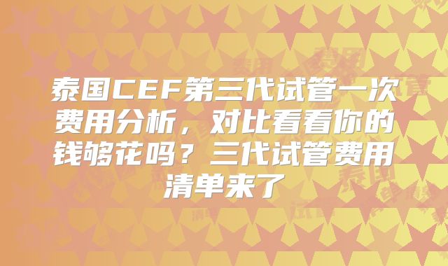 泰国CEF第三代试管一次费用分析，对比看看你的钱够花吗？三代试管费用清单来了
