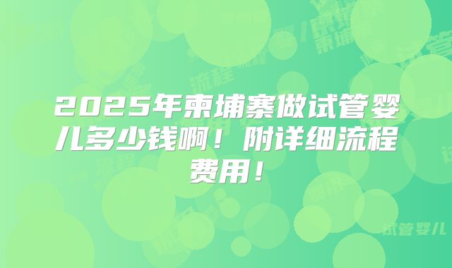 2025年柬埔寨做试管婴儿多少钱啊!附详细流程费用!