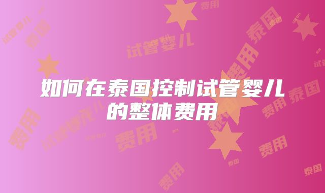 如何在泰国控制试管婴儿的整体费用