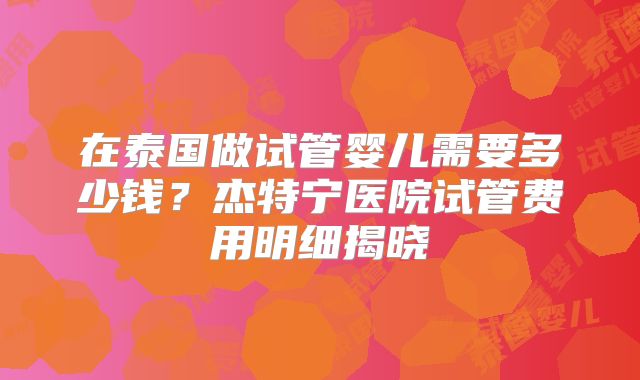 在泰国做试管婴儿需要多少钱？杰特宁医院试管费用明细揭晓