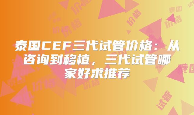 泰国CEF三代试管价格:从咨询到移植,三代试管哪家好求推荐