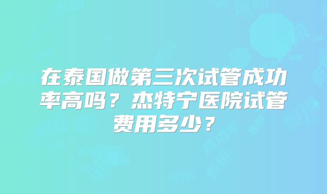 在泰国做第三次试管成功率高吗?杰特宁医院试管费用多少?