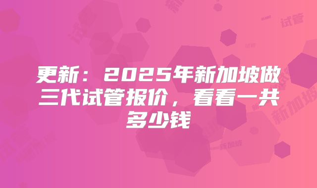 更新：2025年新加坡做三代试管报价，看看一共多少钱