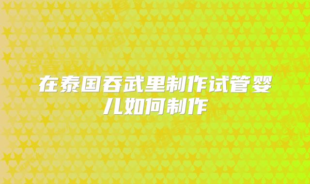 在泰国吞武里制作试管婴儿如何制作