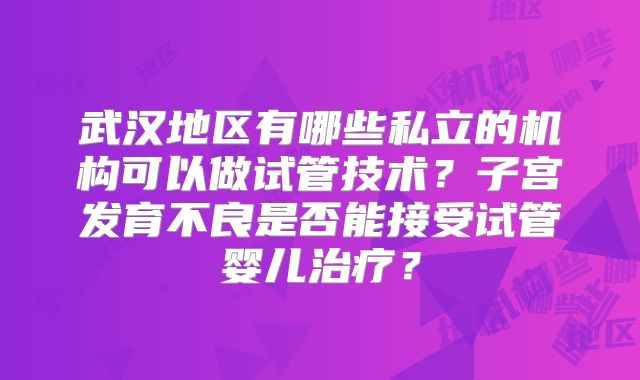 武汉地区有哪些私立的机构可以做试管技术？子宫发育不良是否能接受试管婴儿治疗？