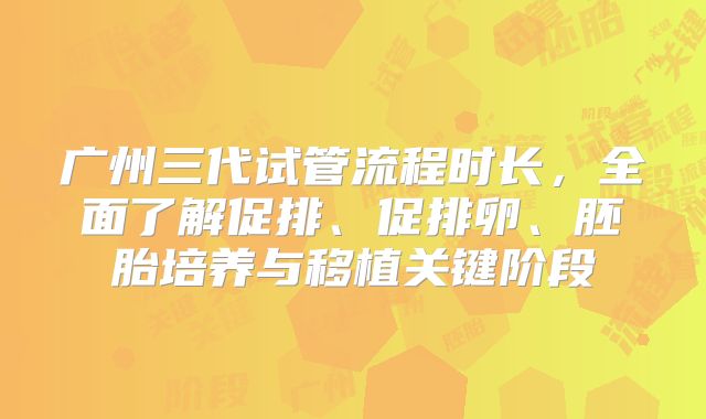 广州三代试管流程时长，全面了解促排、促排卵、胚胎培养与移植关键阶段