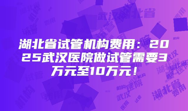 湖北省试管机构费用：2025武汉医院做试管需要3万元至10万元！