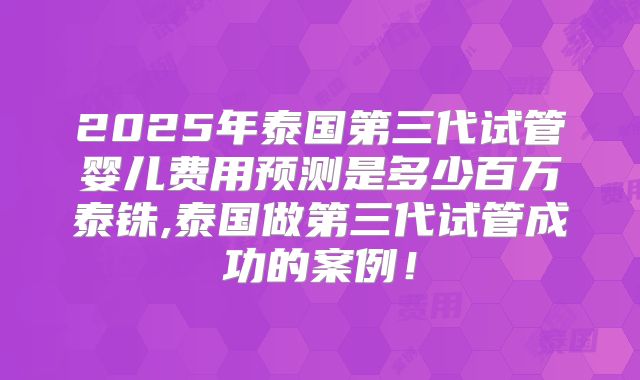2025年泰国第三代试管婴儿费用预测是多少百万泰铢,泰国做第三代试管成功的案例！